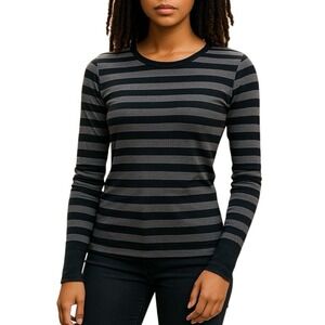 Arizona Y2K Striped Long Sleeve Top Womens S‎ Gray Minimalist Classic Babydoll